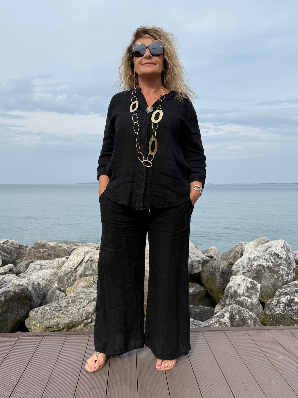 COMPLETO IN LINO NERO MILVA