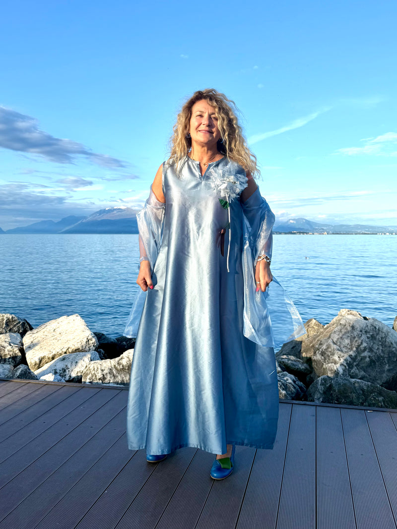 COPRISPALLE ORGANZA AZZURRO POLVERE