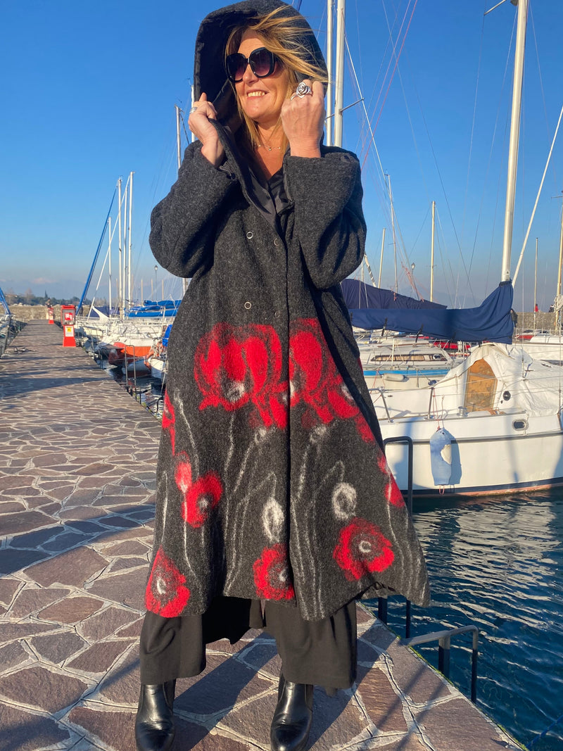 CAPPOTTO LUNGO CON CAPPUCCIO REVERSIBILE