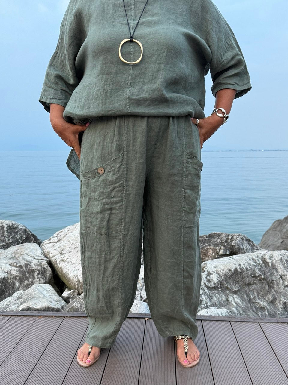 PANTALONI NOA VERDE MILITARE IN LINO (BIS)
