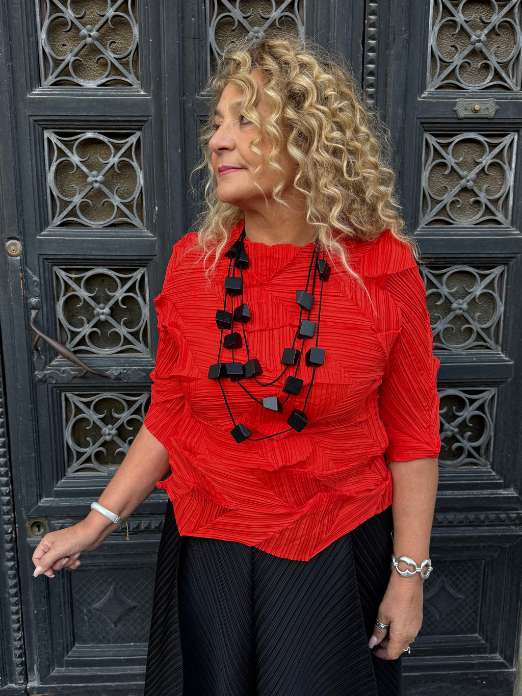 BLUSA IN PLISSÈ CORALLO PIZZICATO
