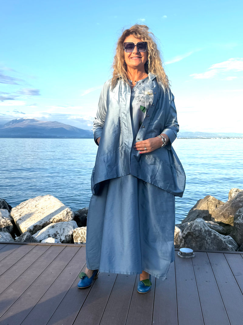 CAMICIA AMPIA AZZURRO POLVERE