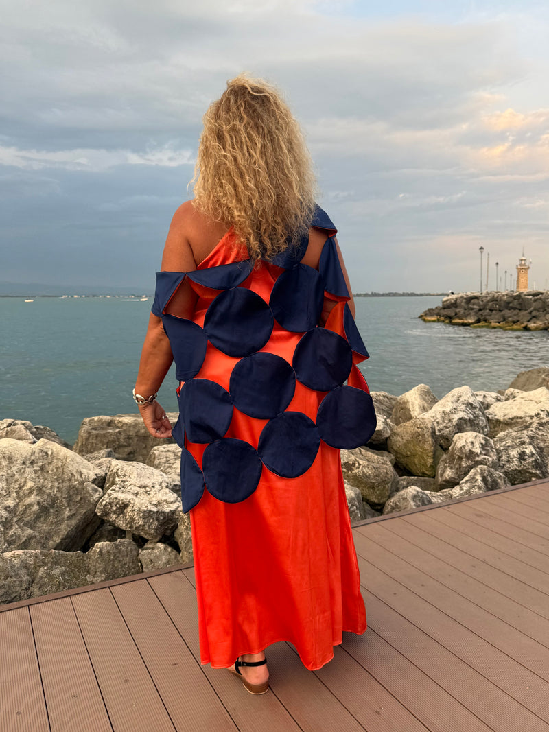 STOLA A CERCHI ARANCIO  E BLU