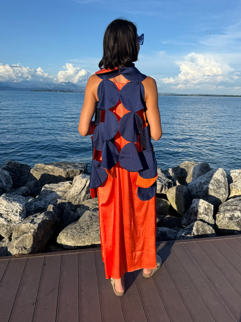 STOLA A CERCHI ARANCIO  E BLU