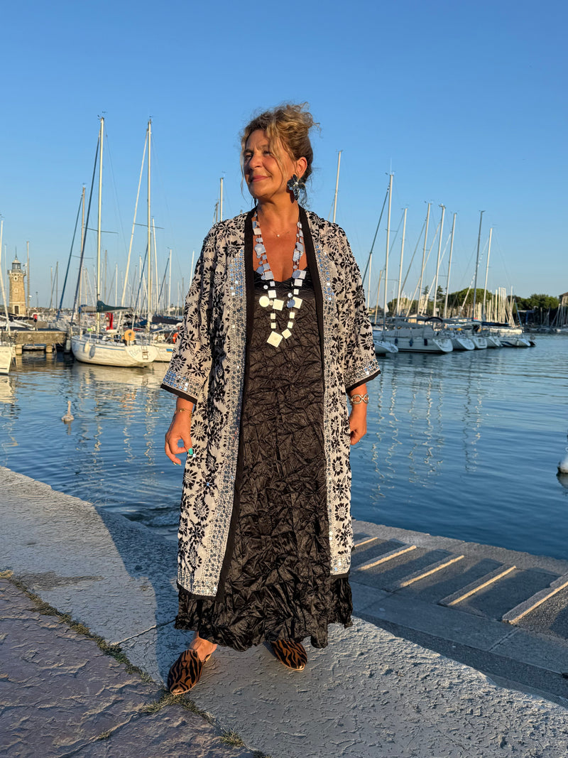 KIMONO NAPPINE NERO E SABBIATO