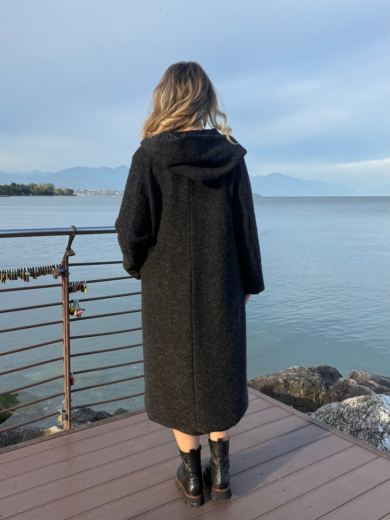CAPPOTTO LUNGO CON CAPPUCCIO REVERSIBILE GRIGIO