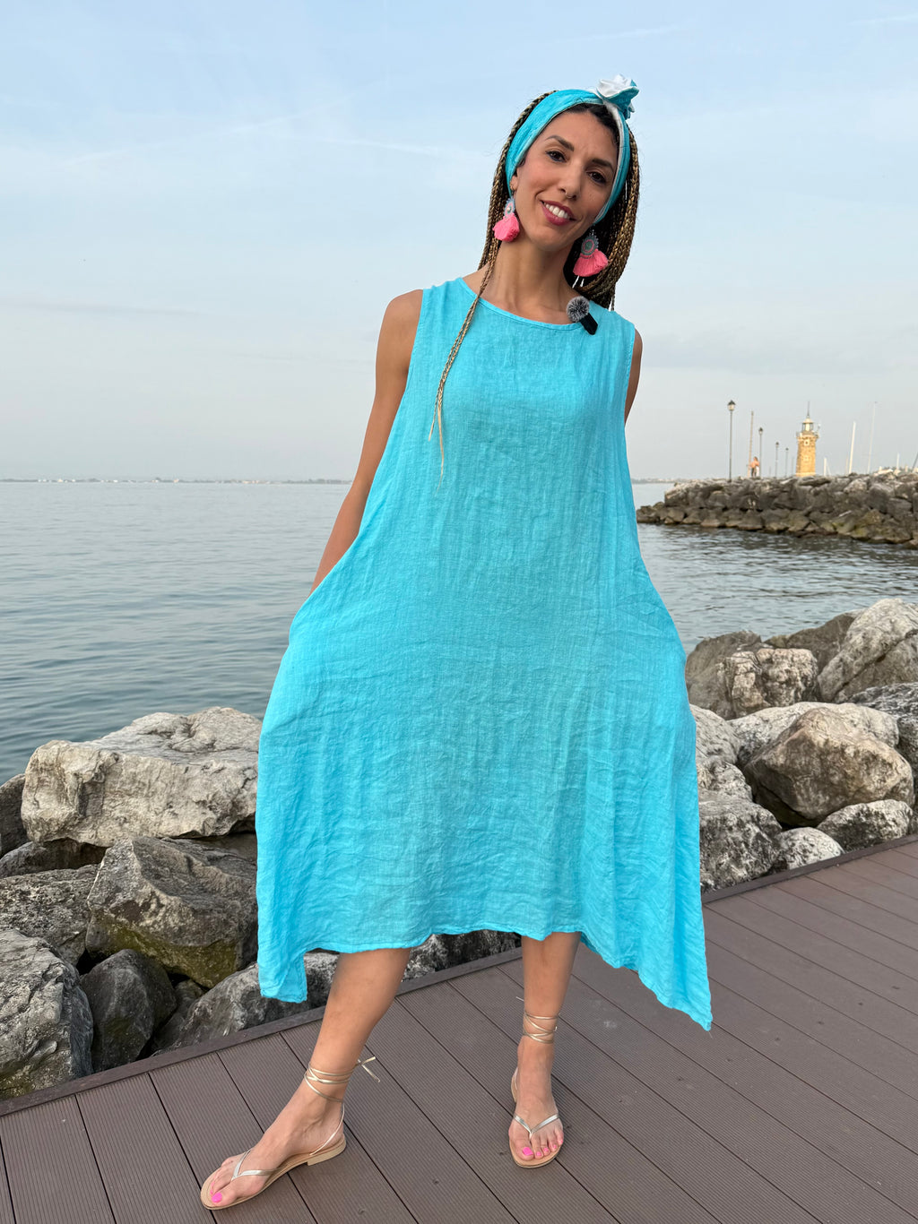 ABITO TURCHESE ELIDIE IN LINO