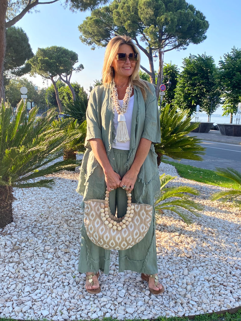 Completo Magda in lino verde militare