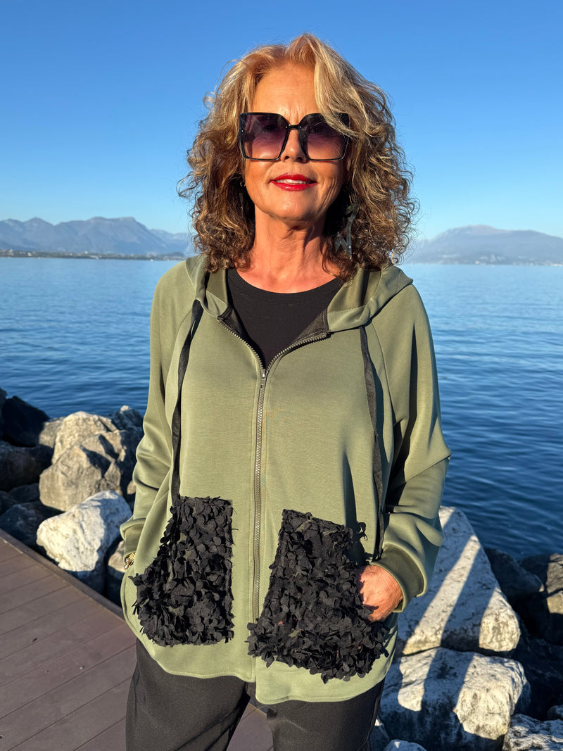 FELPA CON TASCHE PETALI VERDE MILITARE