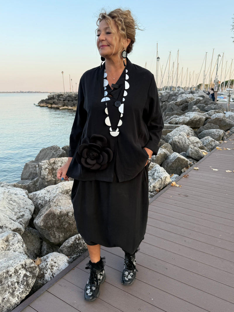 PANTALONE AMPIO PLISSÉ NERO