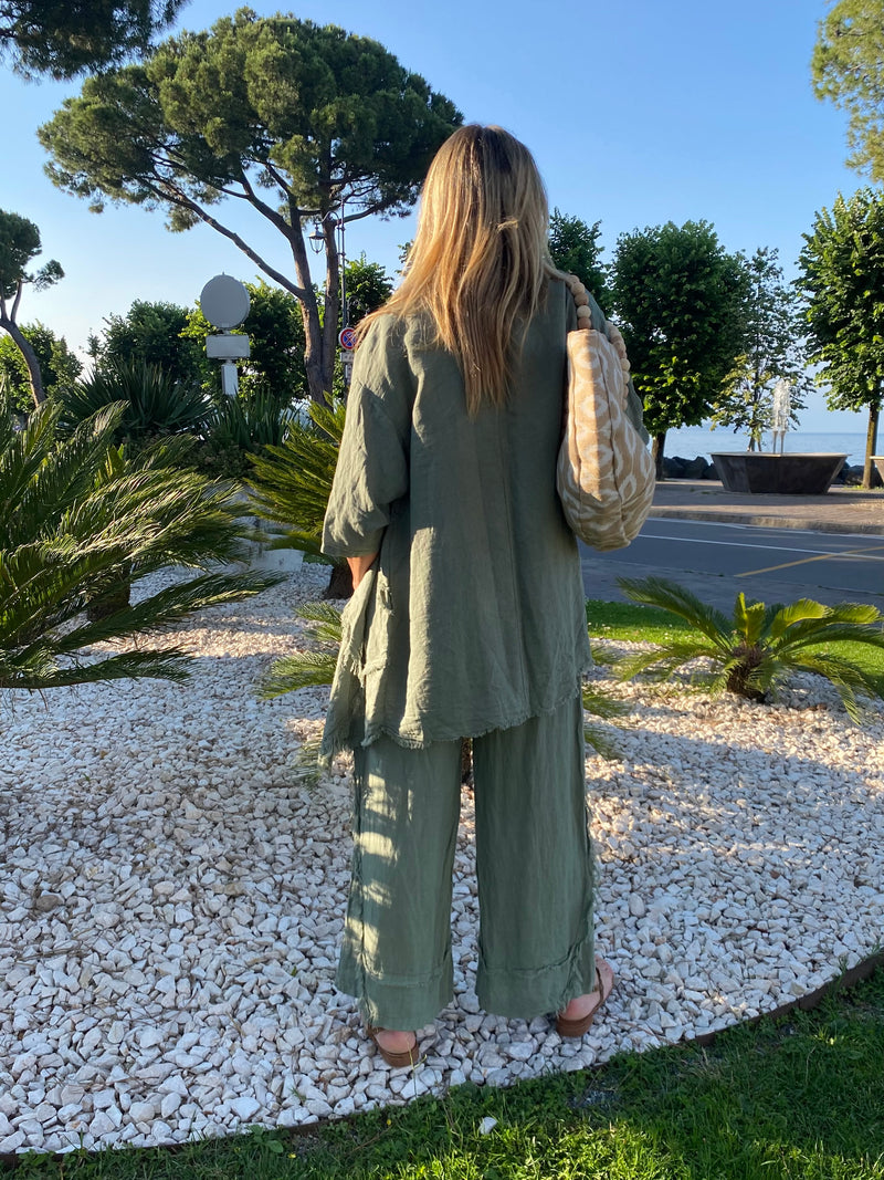 Completo Magda in lino verde militare