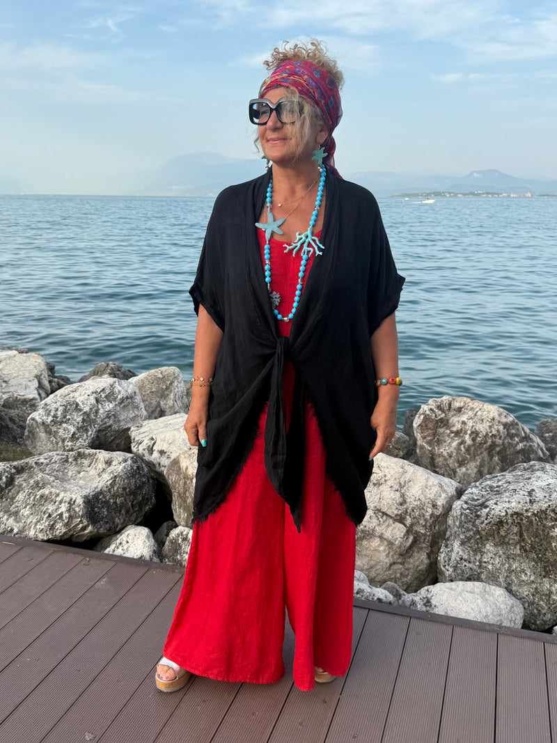 ABITO ROSSO ELIDIE IN LINO