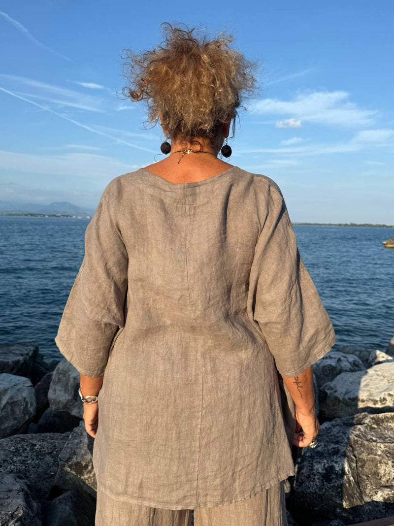 BLUSA LINO TORTORA OVER CON TASCHINO