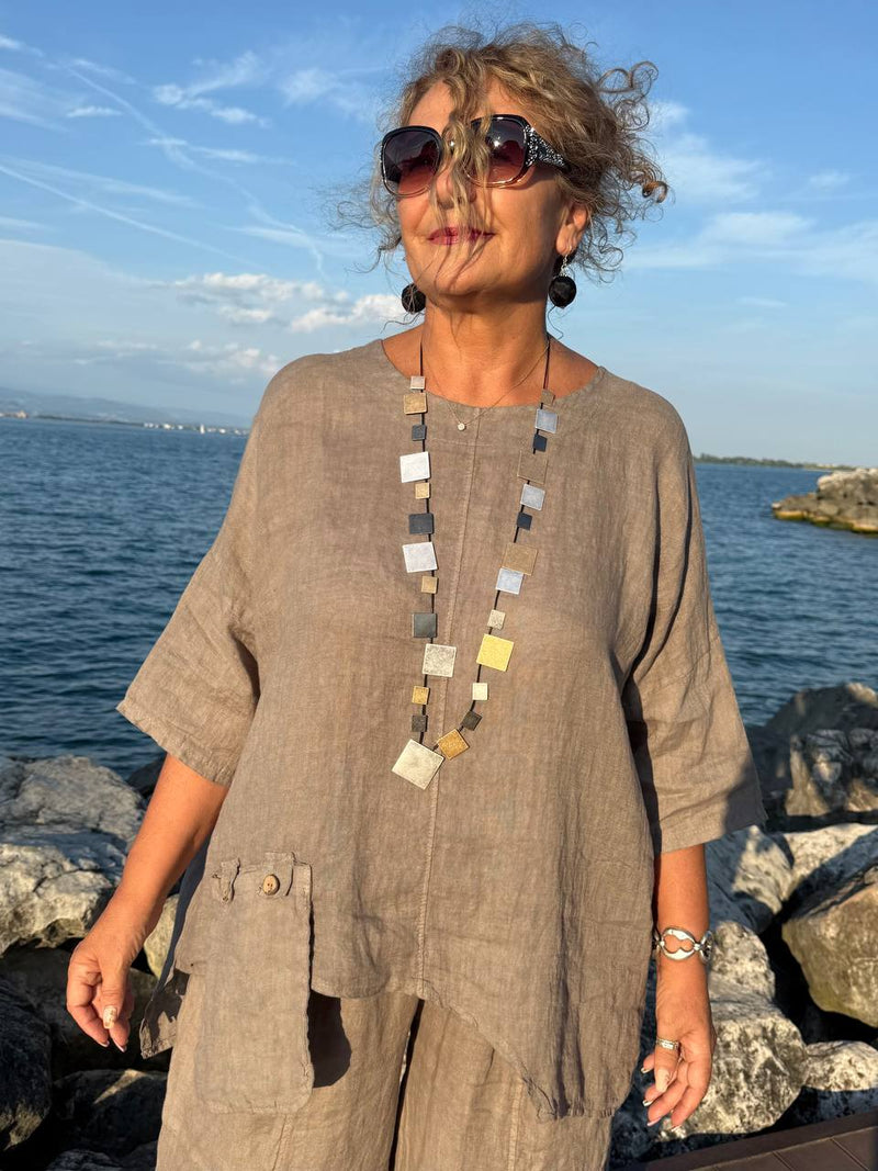 BLUSA LINO TORTORA OVER CON TASCHINO