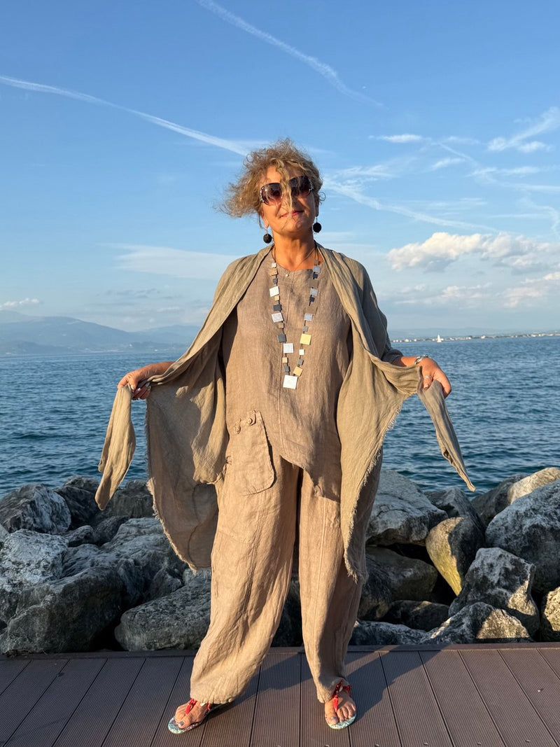 PANTALONI NOA TORTORA IN LINO