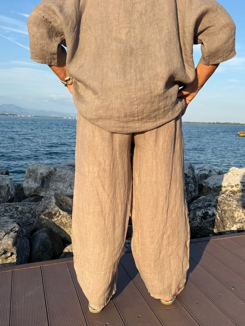 PANTALONI NOA TORTORA IN LINO