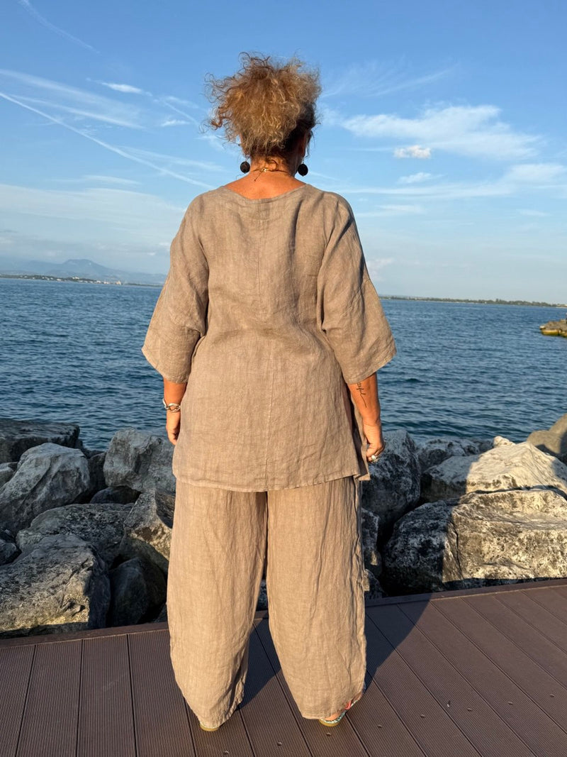 PANTALONI NOA TORTORA IN LINO
