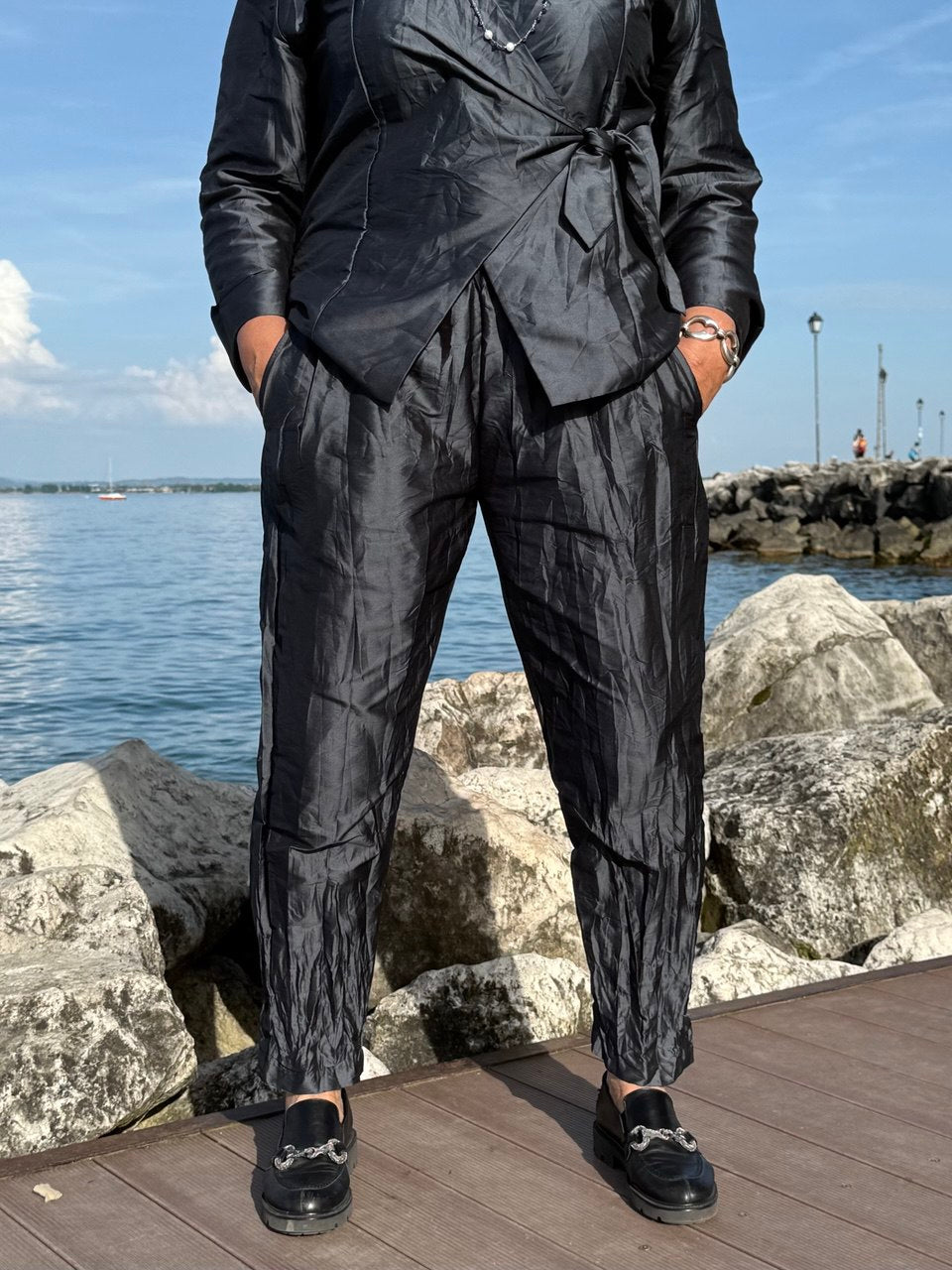 PANTALONI STROPICCIATI GRIGIOLUCIDO