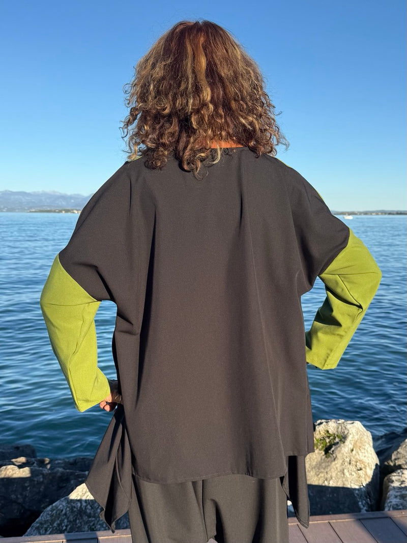 BLUSA ZEINA LIME E NERA