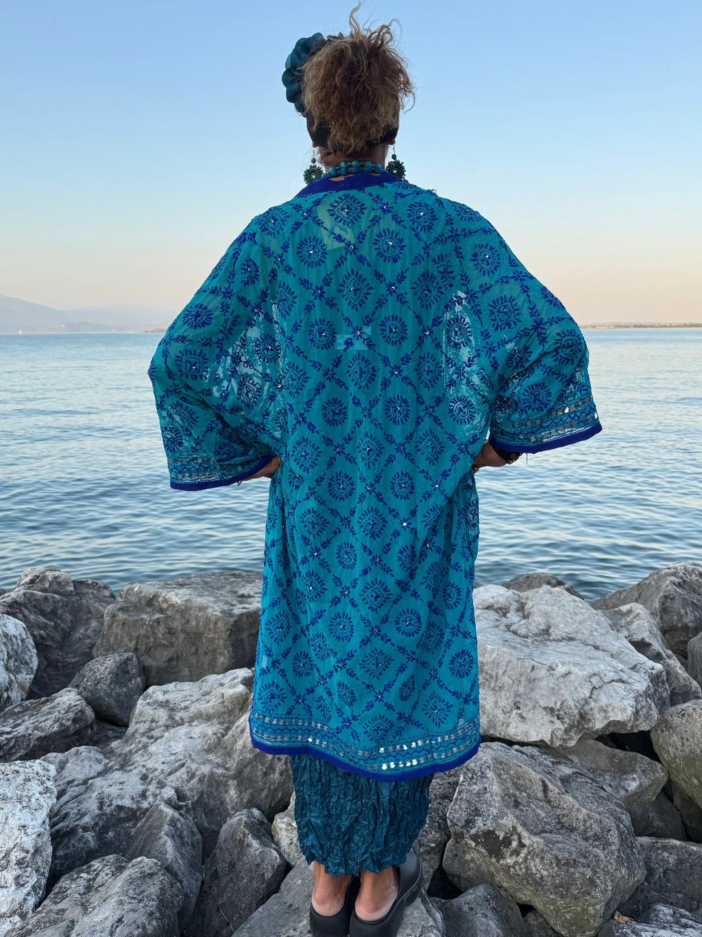 KIMONO TURCHESE RICAMI BLU