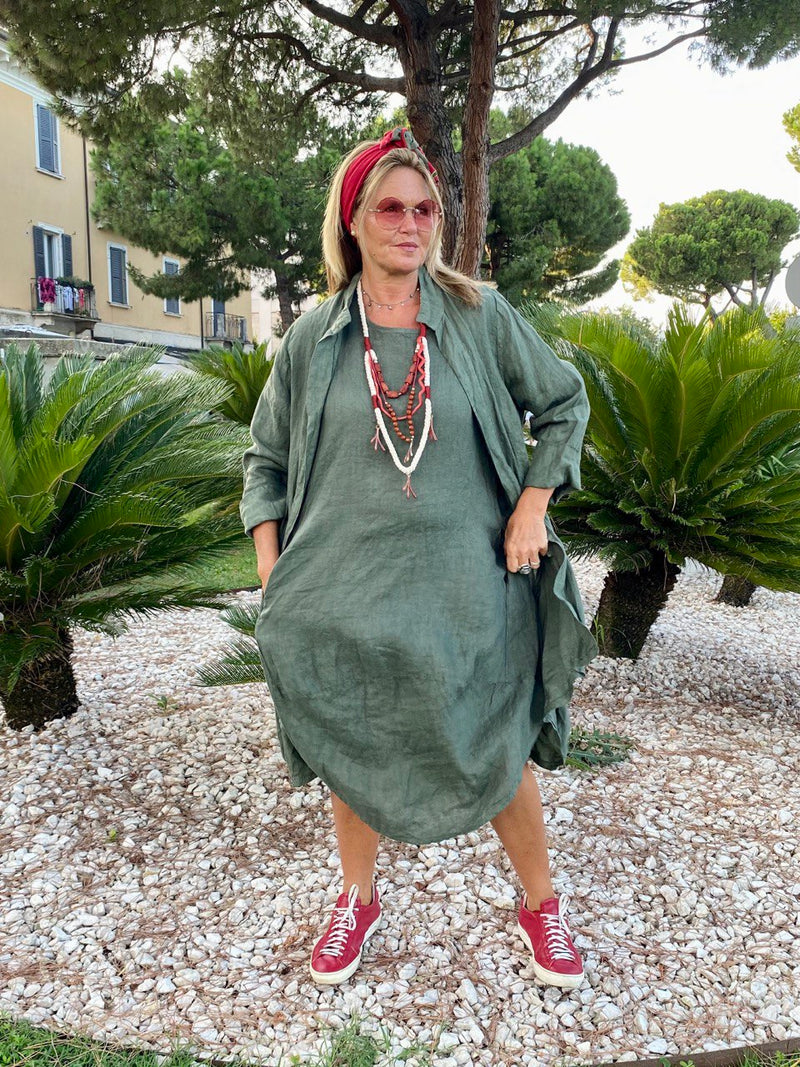 ABITO LARA IN LINO VERDE MILITARE