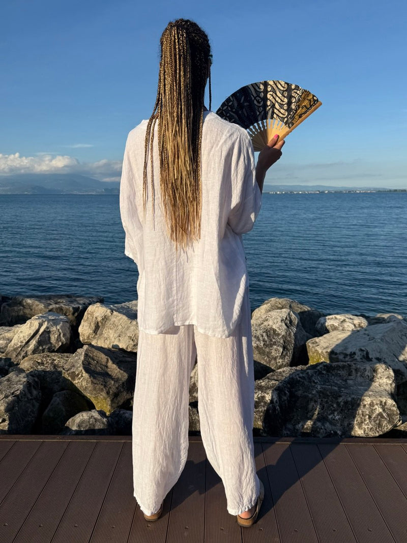 BLUSA LINO BIANCA OVER CON TASCHINO