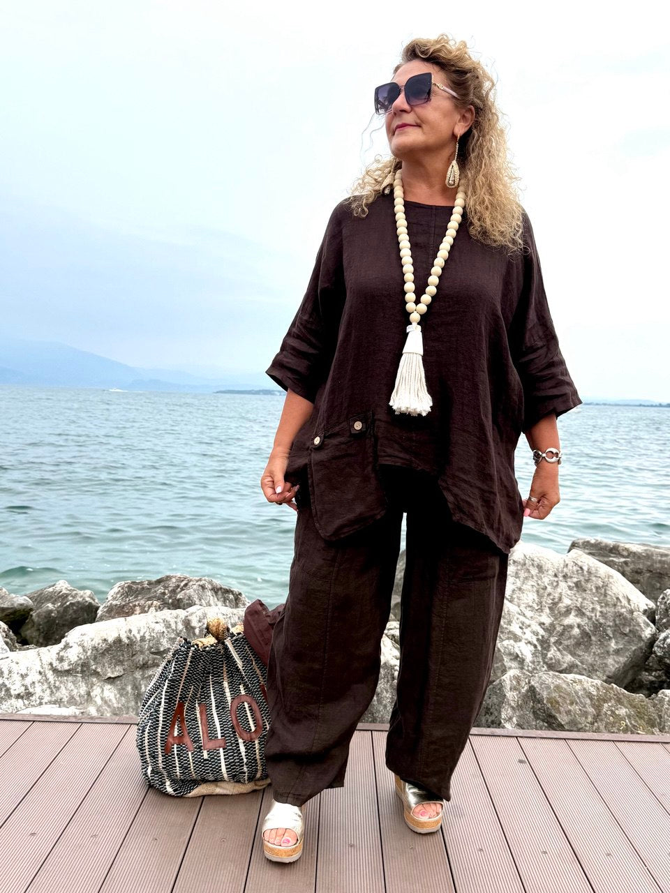 PANTALONI NOA CIOCCOLATO IN LINO