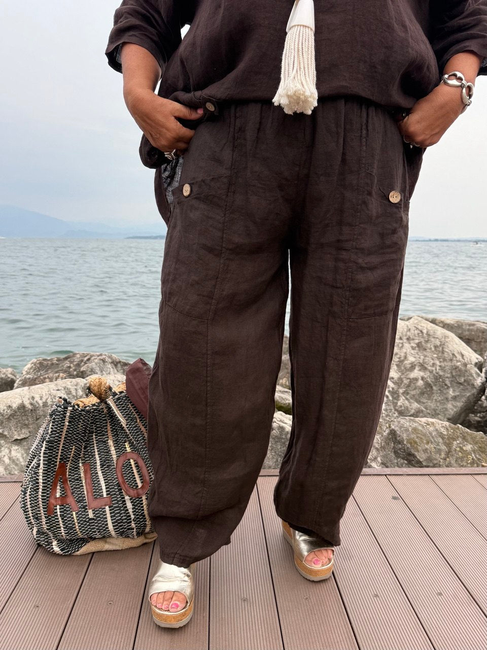 PANTALONI NOA CIOCCOLATO IN LINO