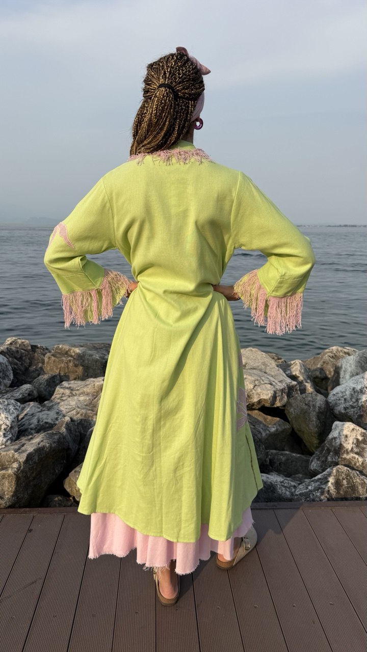 KIMONO VERDE PASTELLO IN COTONE ORGANICO
