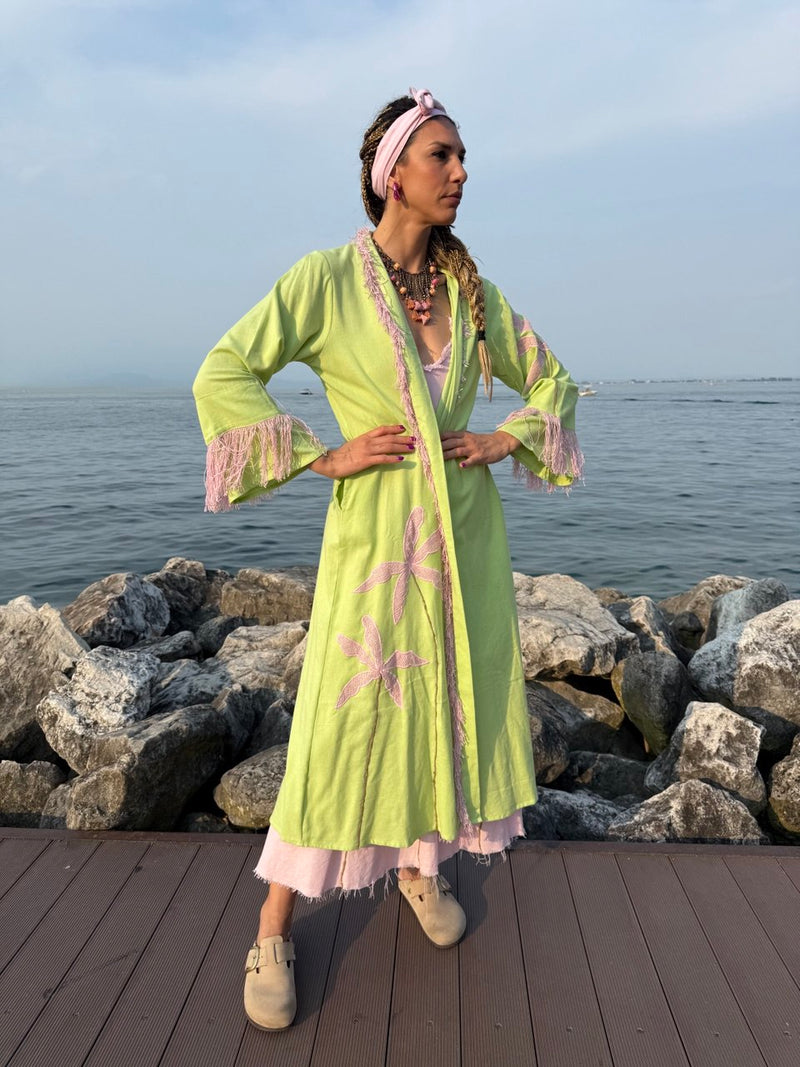 KIMONO VERDE PASTELLO IN COTONE ORGANICO