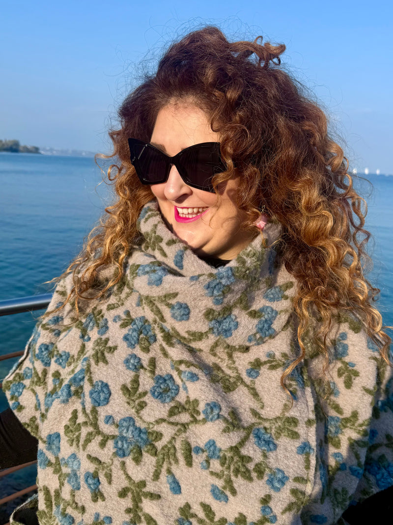 GIACCONE OSLO MÉLANGE  fiori azzurri