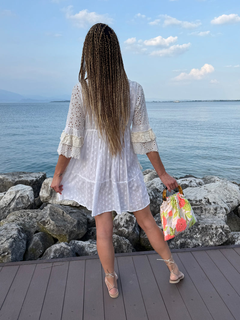 Abito corto bianco scollo a V