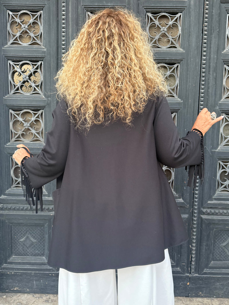 Giacca taglio trapezio con frange