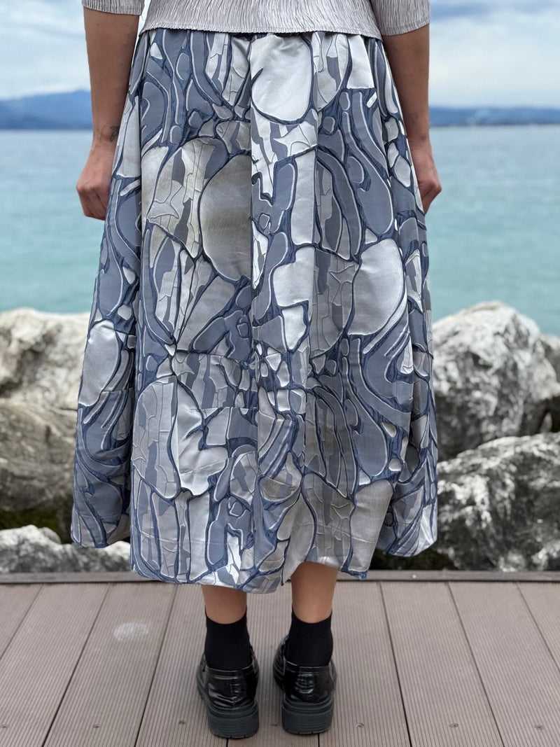 GONNA IN JACQUARD ARGENTO E DENIM
