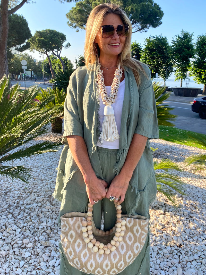 Completo Magda in lino verde militare