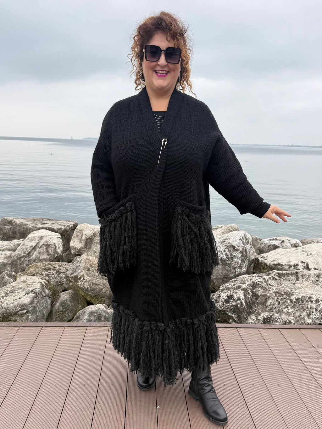 CAPPOTTO LANA NERO CON FRANGIA