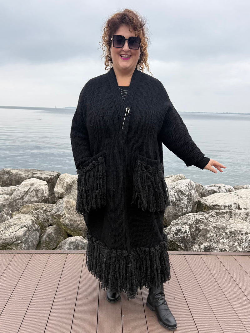 CAPPOTTO LANA NERO CON FRANGIA