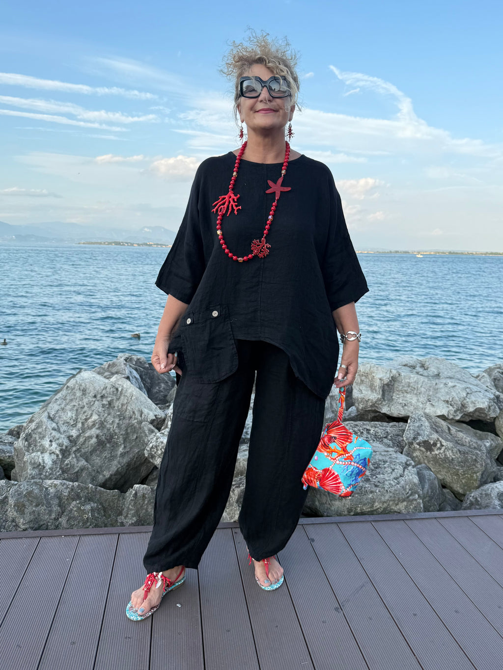 PANTALONI NOA NERI IN LINO
