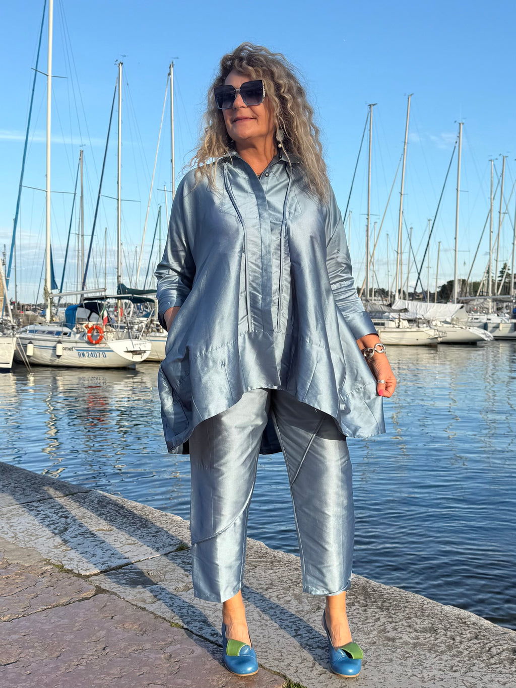 COMPLETO TAFFETA’ AURORA AZURRO POLVERE