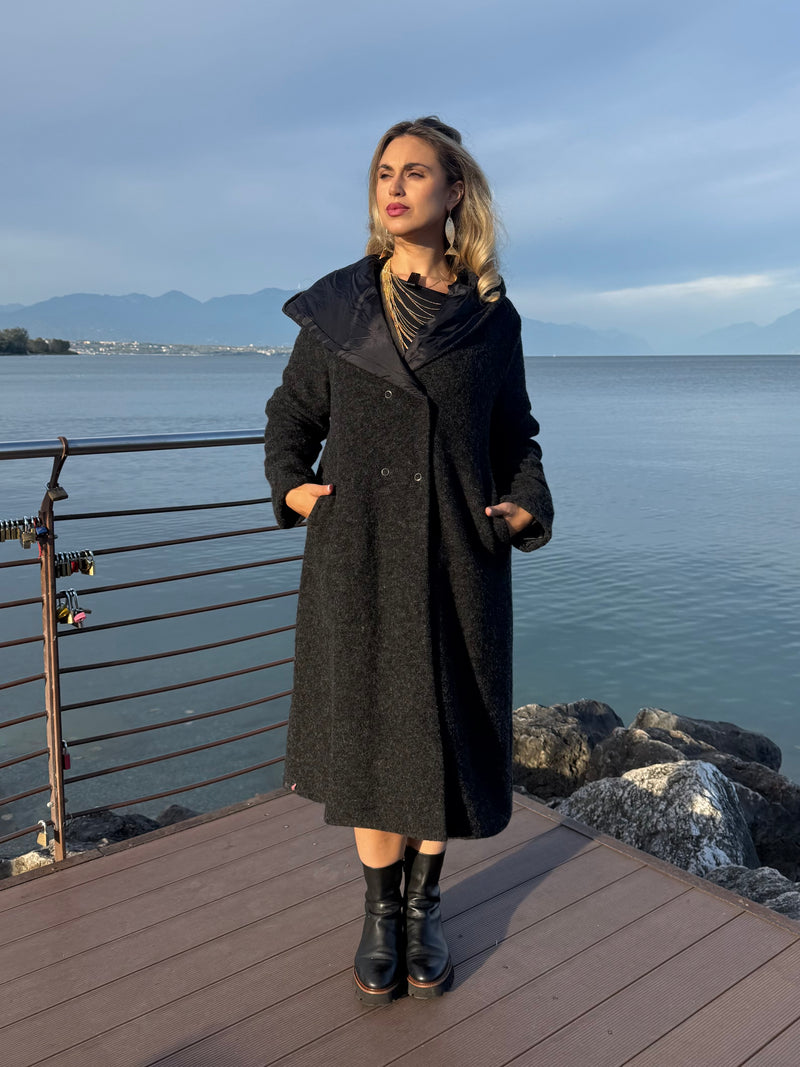 CAPPOTTO LUNGO CON CAPPUCCIO REVERSIBILE GRIGIO