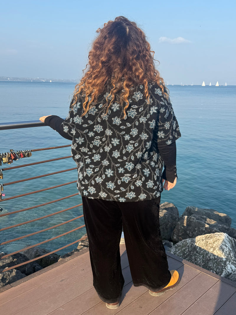 GIACCONE  OSLO NERO fiorì azzurri