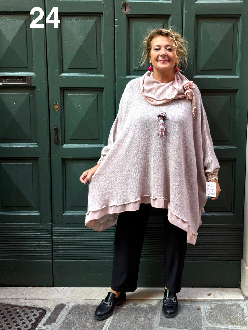 PONCHO BIG MAGLIONE ROSA ANTICO
