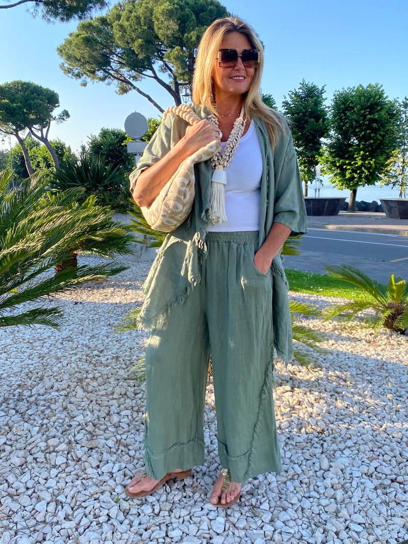 Completo Magda in lino verde militare