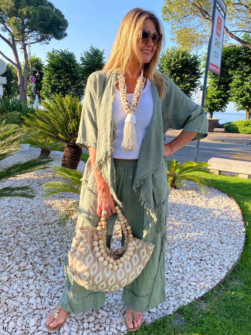 Completo Magda in lino verde militare