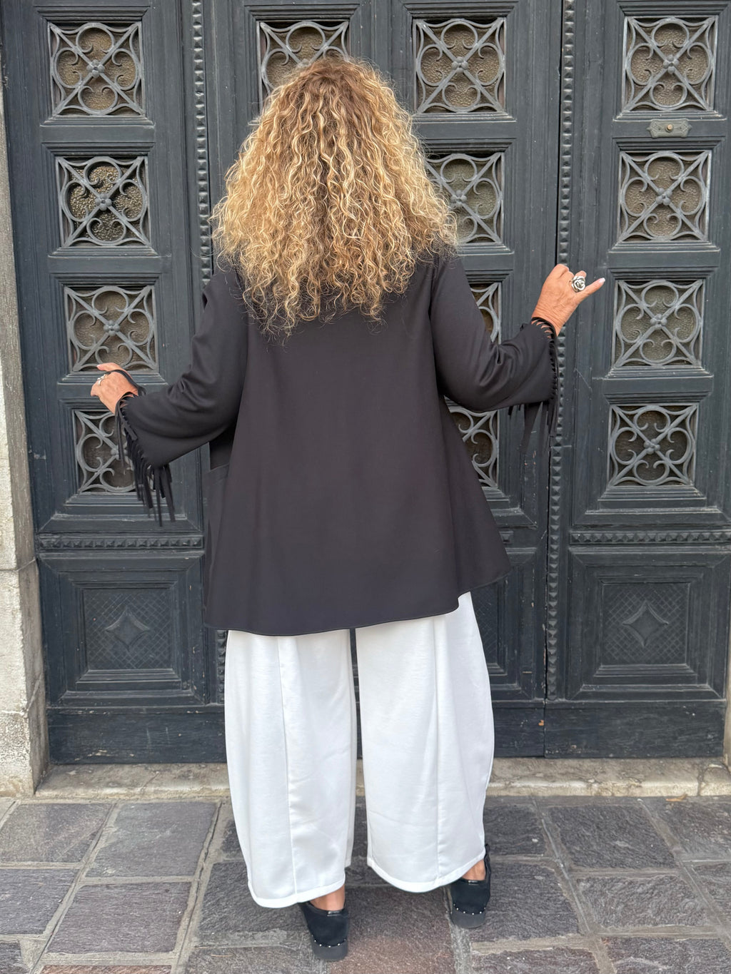 Giacca taglio trapezio con frange