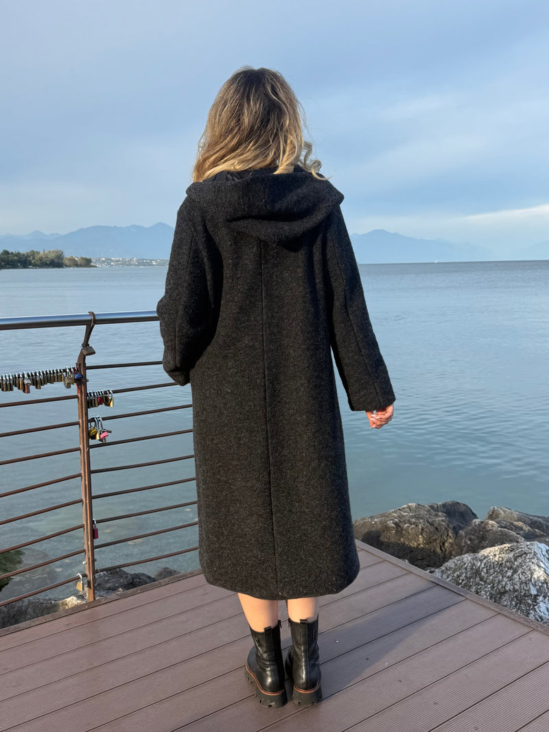 CAPPOTTO LUNGO CON CAPPUCCIO REVERSIBILE GRIGIO
