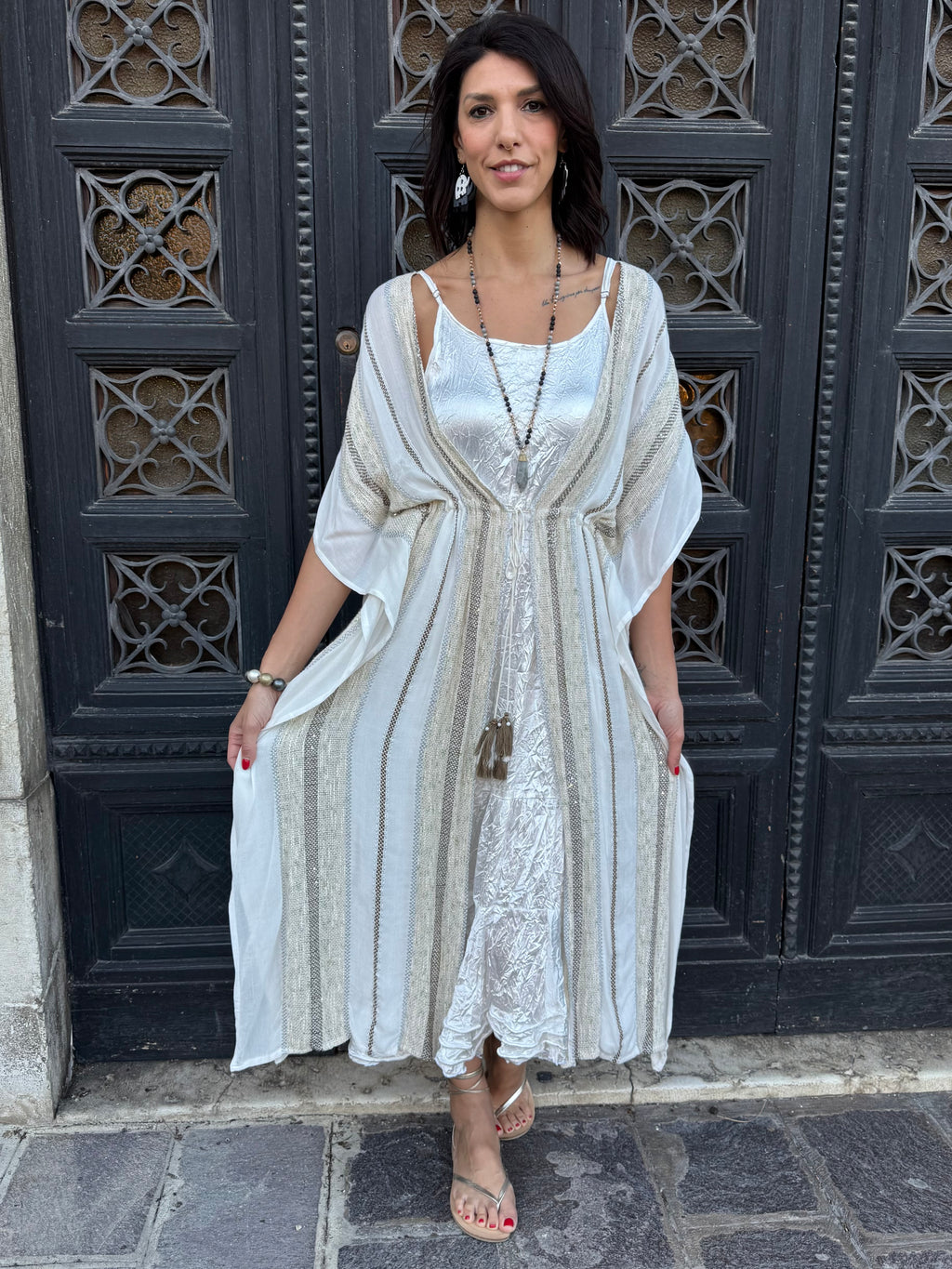 KIMONO IN LINO E COTONE  GREZZO