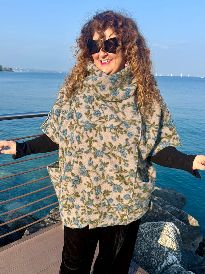 GIACCONE OSLO MÉLANGE  fiori azzurri