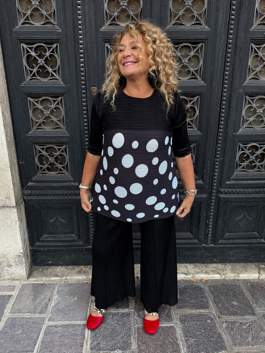 MAGLIA IN PLISSE POIS