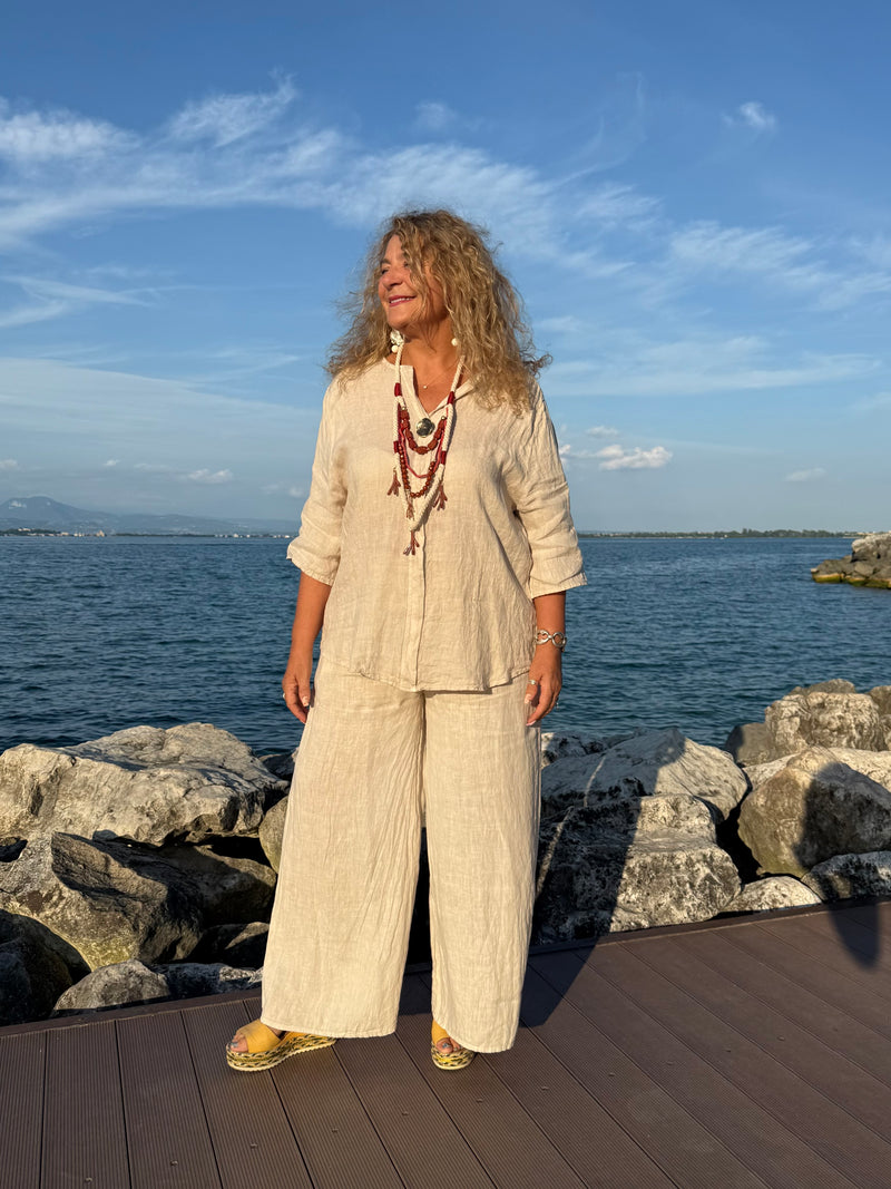 COMPLETO IN LINO SABBIA MILVA